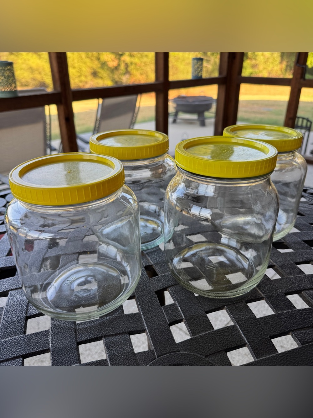 Vintage Glass Canister Jars Set of 4 Yellow Lids Retro Kitchen Storage